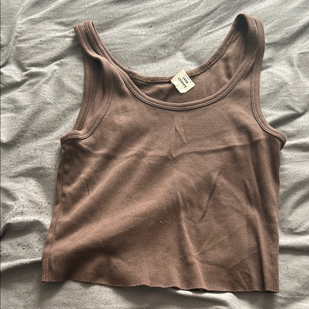 Brown Ribbed Tank Top